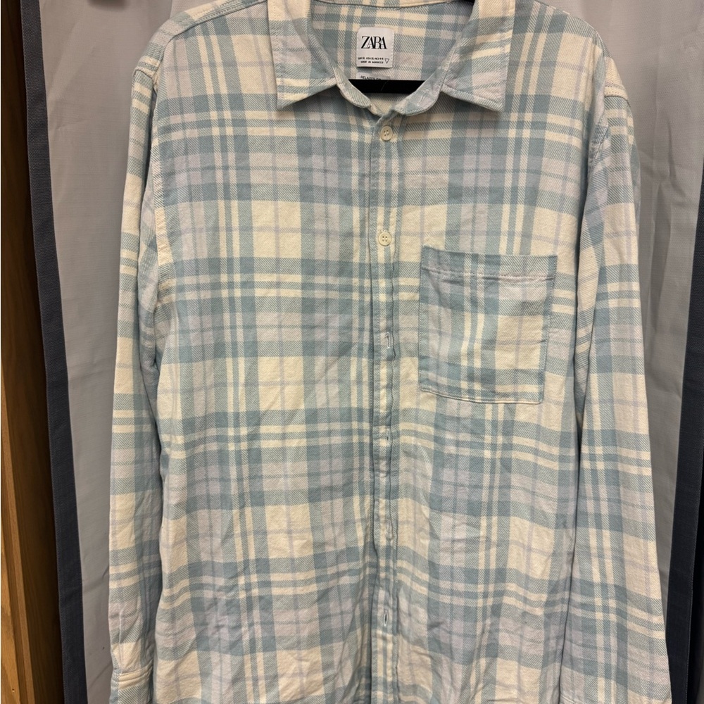 Zara Plaid Shirt in Blue and Cream
